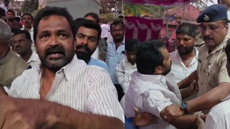 Congress Leaders fight infront Minister Krishna Byre Gowda in Sakleshpura