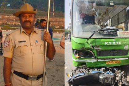 bus collides with bike in channarayapatna head constable dies
