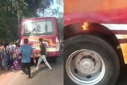 shivamogga narrow escape passanger as bus catches fire in sigandoor