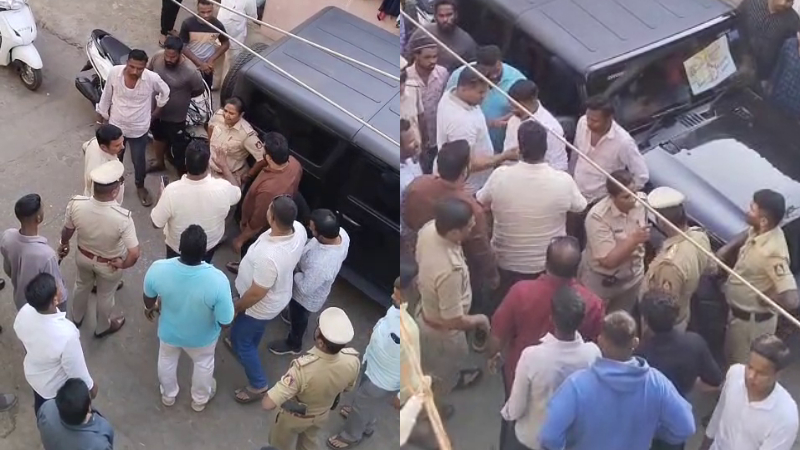 ʻಕೈʼ ಮುಖಂಡನ ಮಕ್ಕಳಿಂದ ಪೊಲೀಸರ ಮೇಲೆ ಹಲ್ಲೆ ಕೇಸ್ - ಬಂಧನಕ್ಕೆ ಹೋರಾಡಿದ್ದ ಲೇಡಿ ಸಿಪಿಐ ವಿಡಿಯೋ ವೈರಲ್ 2 CPI video of fighting for arrest of Davangere riot accused goes viral