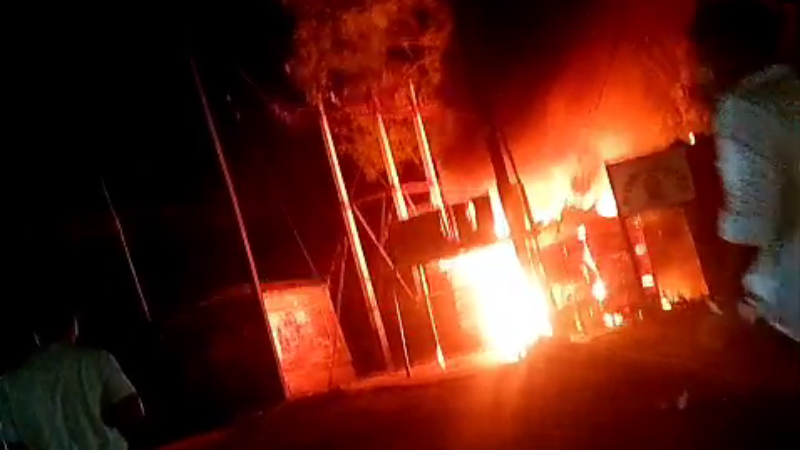 Fire breaks out at bike garage more than 8 bikes burnt Ilkal Bagalkote