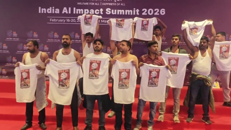 Indian Youth Congress protested at Bharat Mandapam during the India AI Impact Summit 2026 Delhi 1