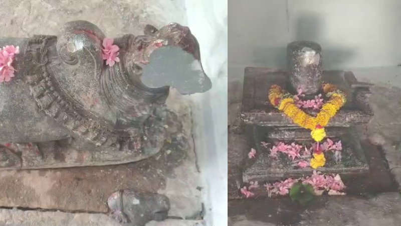 Shiva and Nandi idols vandalized on Maha Shivaratri In Mundaragi 1 2