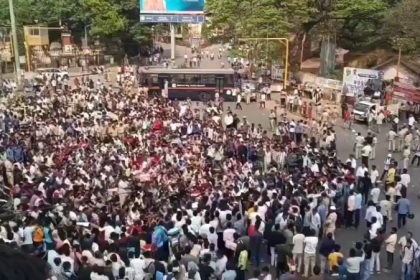 Students and Job Aspirants Stage Massive Protest Rally In Dharwad