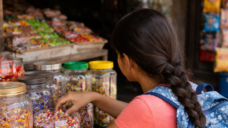 A Girl Stealing candy from grocery store 1