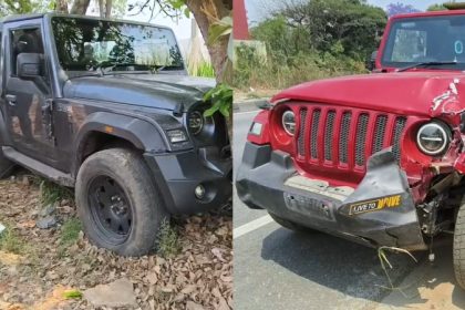 Accident between two Thar cars on the highway Chikkaballapura