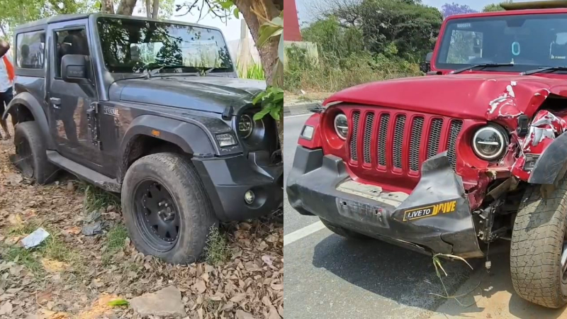 Accident between two Thar cars on the highway Chikkaballapura