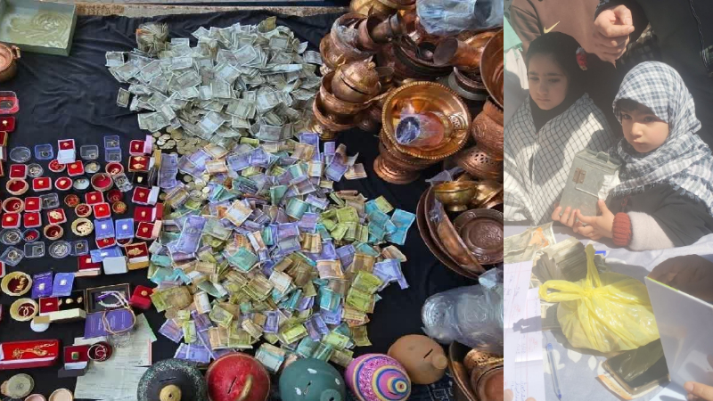 Cash and utensils donated by Kashmiris to iran people