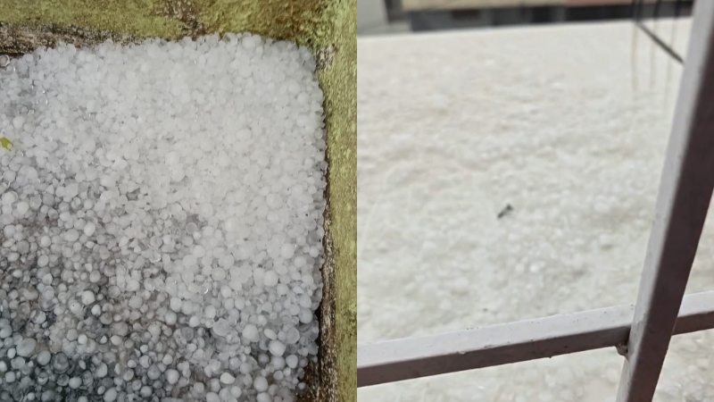 Hailstones thunder and lightning heavy rain in Shivamogga 2