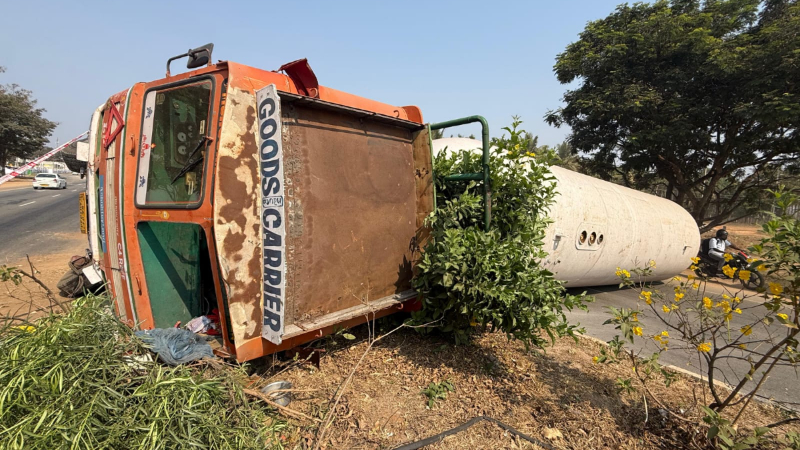 LPG tanker overturns in Nelamangala Bengaluru