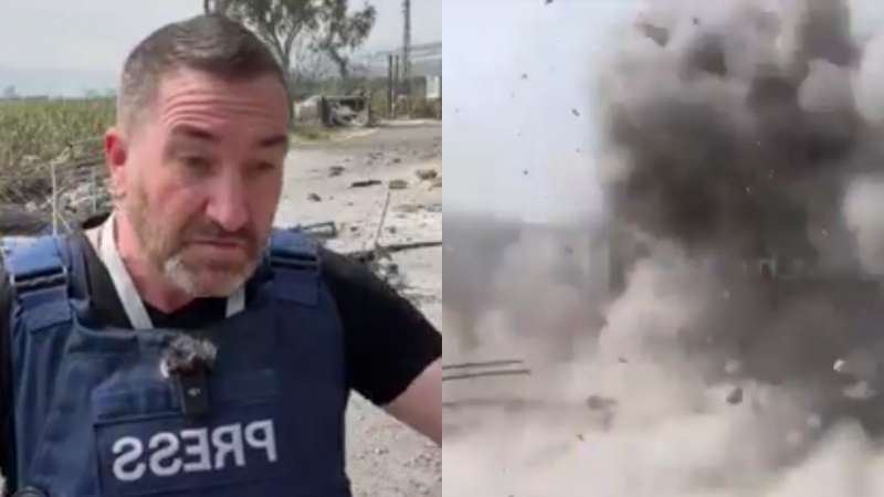 Reporter escapes just in time as Israeli strike lands metres away