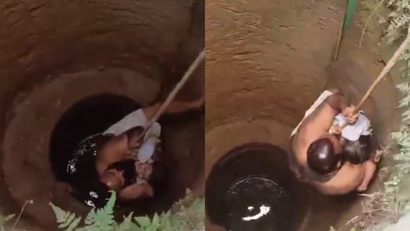 ಆಟವಾಡುತ್ತಾ ಬಾವಿಗೆ ಬಿದ್ದ ಎರಡು ವರ್ಷದ ಮಗು - ಅದೃಷ್ಟವಶಾತ್ ಪಾರು 1 Rescue of a two year old child who fell into a well in Sirsi