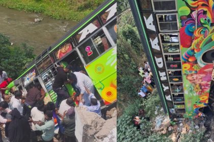 bus falls off bridge near badravati kagehalla