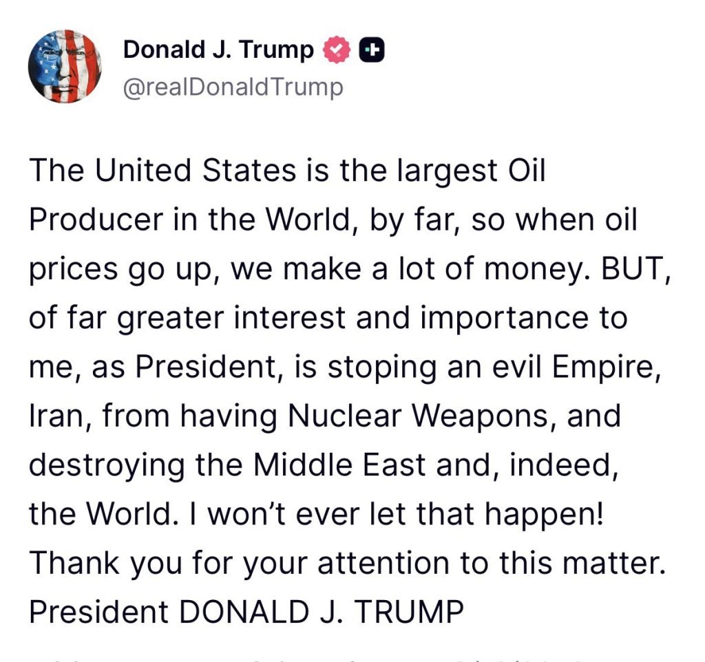 donald trump said the united states benefits financially from rising oil prices