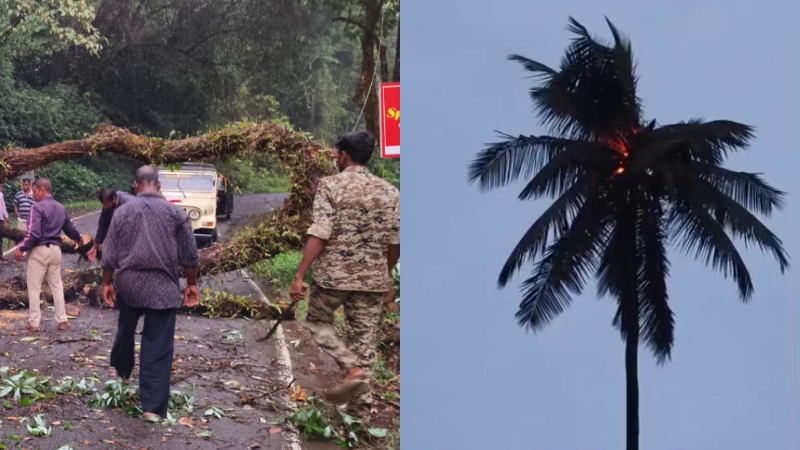 rain with thunder and lightning in many parts of kodagu