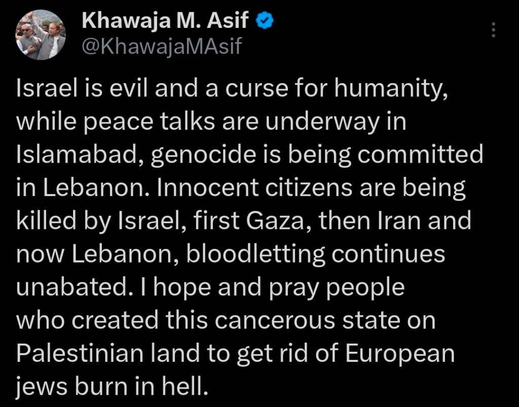 Burn In Hell Pakistan Khawaja Asif Calls Israel Cancerous