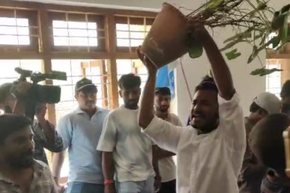 Students protest at Kuvempu University in Shankaraghatta Shivamogga