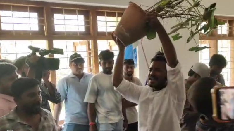 Students protest at Kuvempu University in Shankaraghatta Shivamogga