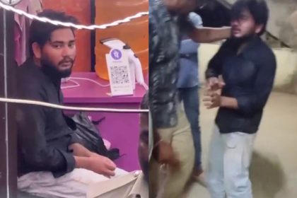 Women hitting young men with chappals Hubballi