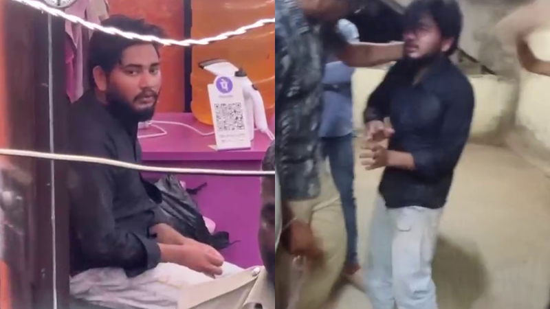 Women hitting young men with chappals Hubballi