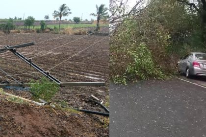 more than 40 electric poles have been broken due to wind and rain in athani