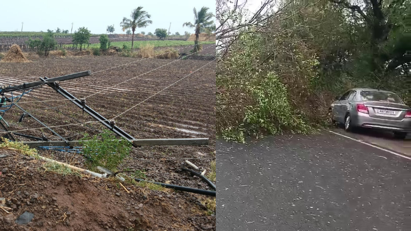 more than 40 electric poles have been broken due to wind and rain in athani