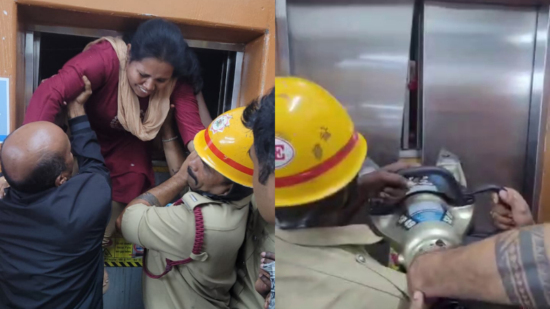 9 people trapped in lift rescued in shivamogga 1