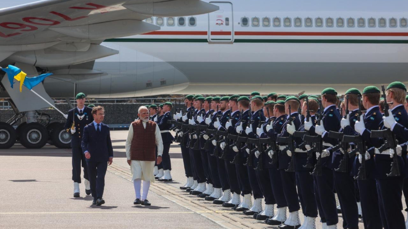 Modi arrives in Sweden welcomed by Prime Minister Ulf Kristersson at the Gothenburg airport