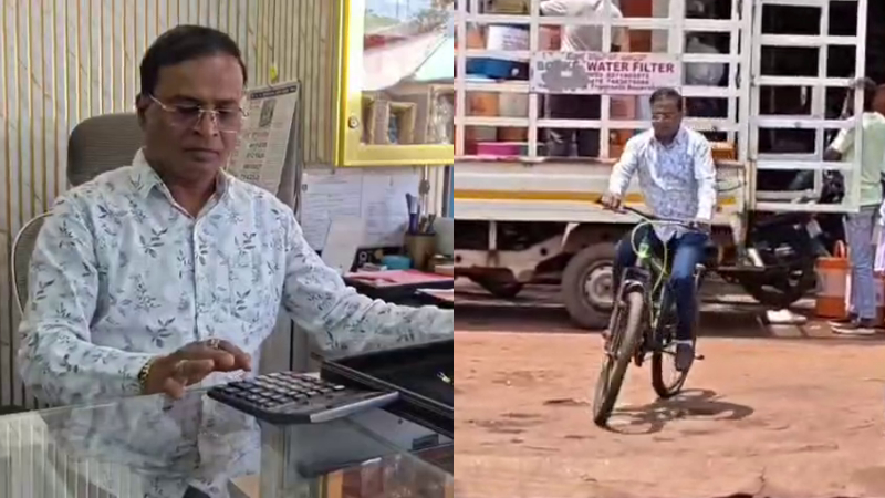 Owner of jewelry shop leaves car and Use cycles to save fuel