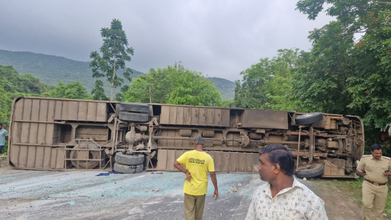 Seabird Bus Oveturns In Ankola