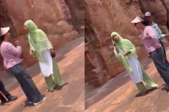Staff wearing slippers inside Badami temple scolded by Hindu tourist woman