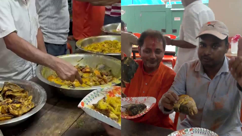 West Bengal BJP workers enjoy the meal of fish curry