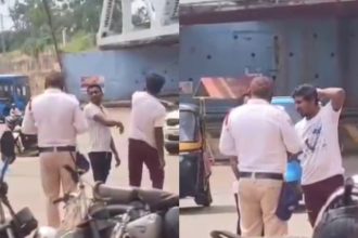 drunk youths try to attack traffic police in hubballi video goes viral
