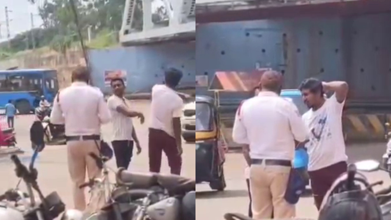 drunk youths try to attack traffic police in hubballi video goes viral