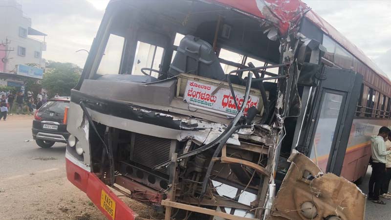 KSRTC ಬಸ್ - ಕಂಟೇನರ್ ಲಾರಿ ನಡುವೆ ಭೀಕರ ಅಪಘಾತ; ತಪ್ಪಿದ ಭಾರೀ ದುರಂತ 11 Accident