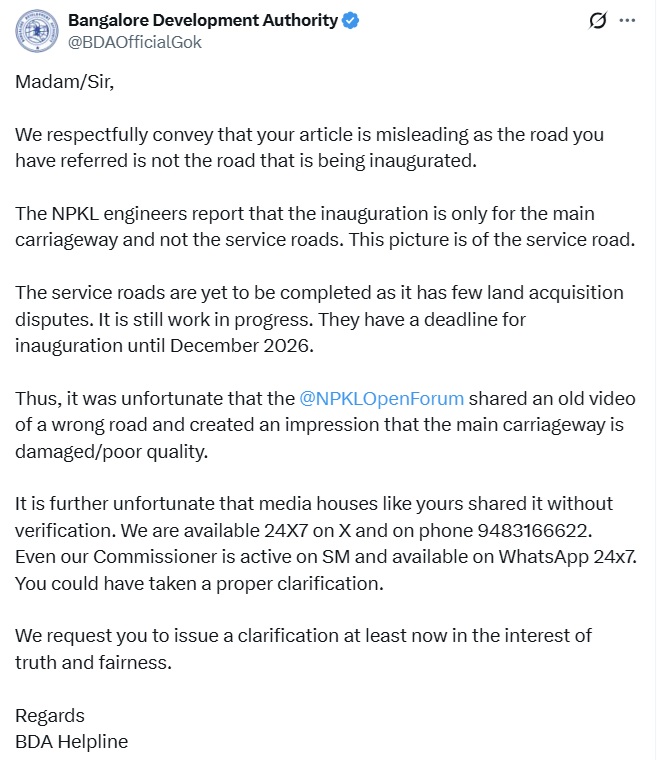BDA Clarification on kadabagere road