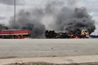 Ballari Jajarakal Toll Lorry Fire