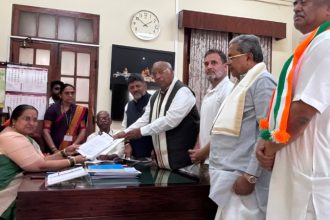 Congress candidate and AICC President Mallikarjun Kharge filed his nomination papers at Vidhana Soudha for the election to the Rajya Sabha from Karnataka