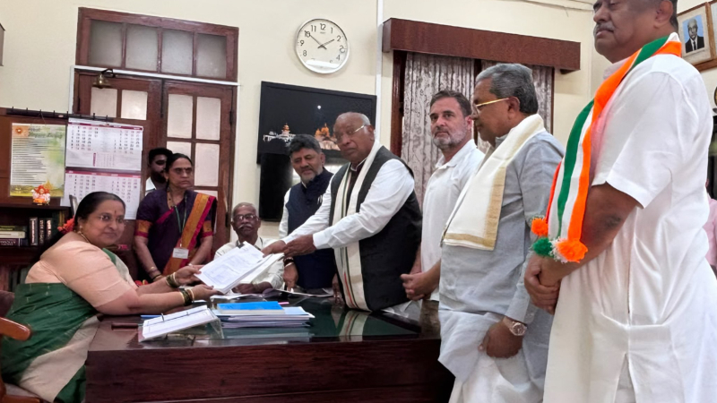 Congress candidate and AICC President Mallikarjun Kharge filed his nomination papers at Vidhana Soudha for the election to the Rajya Sabha from Karnataka