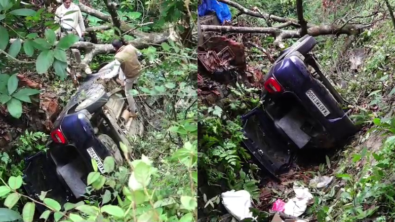 Madikeri Car Falls Into Ditch