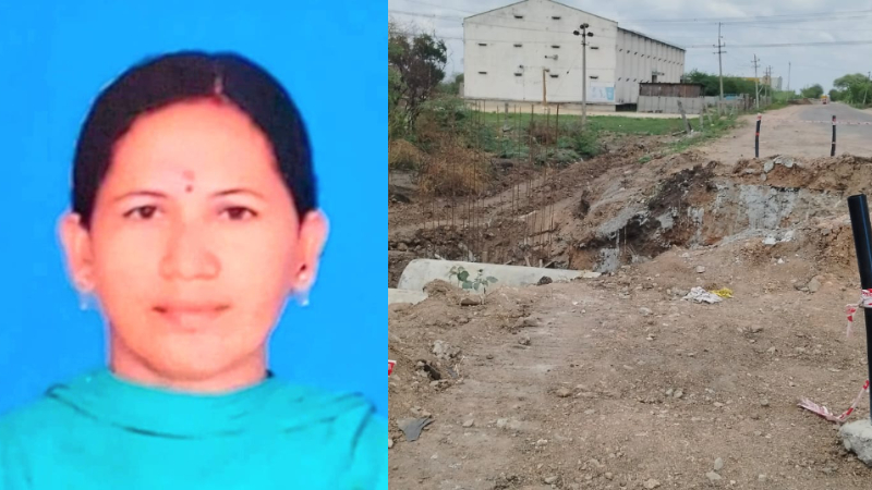 Unscientific road work Nurse dies husband seriously injured after falling into pothole with bike Siruguppa Ballari 2