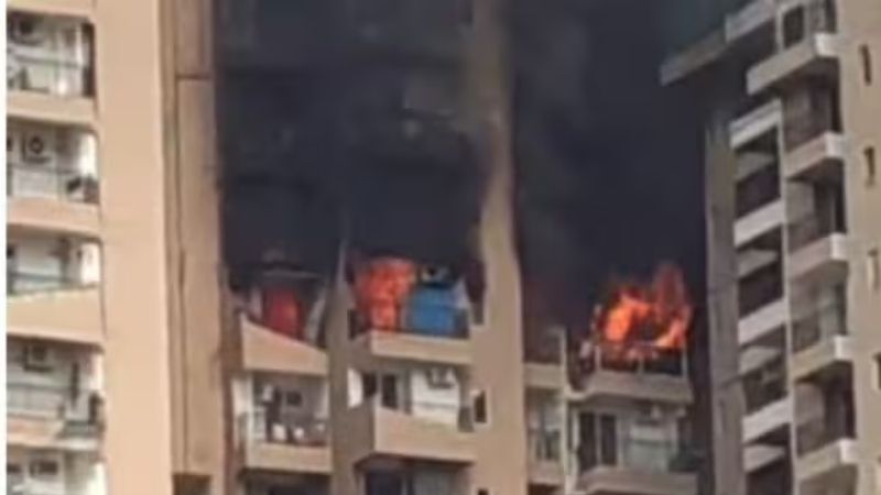 fire breaks out at high rise in noida ac blast suspected