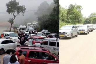 thousands of cars stuck in traffic near seethalaiyanagiri in chikkamagaluru