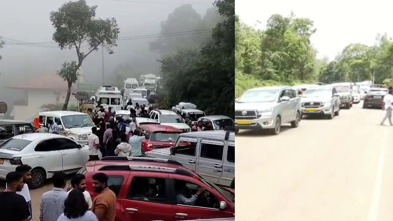 thousands of cars stuck in traffic near seethalaiyanagiri in chikkamagaluru