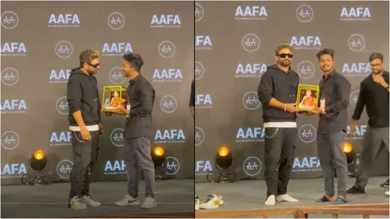 Fan Presents Idol of Sadguru Siddharoodha Swamiji to Actor Allu Arjun