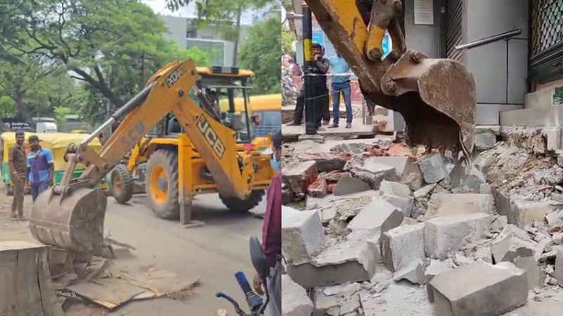 Footpath encroachment clearance operation in Bengaluru North Municipal Corporation limits