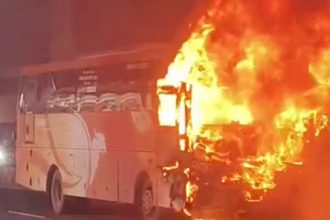Kerala transport bus catches fire in Bengaluru