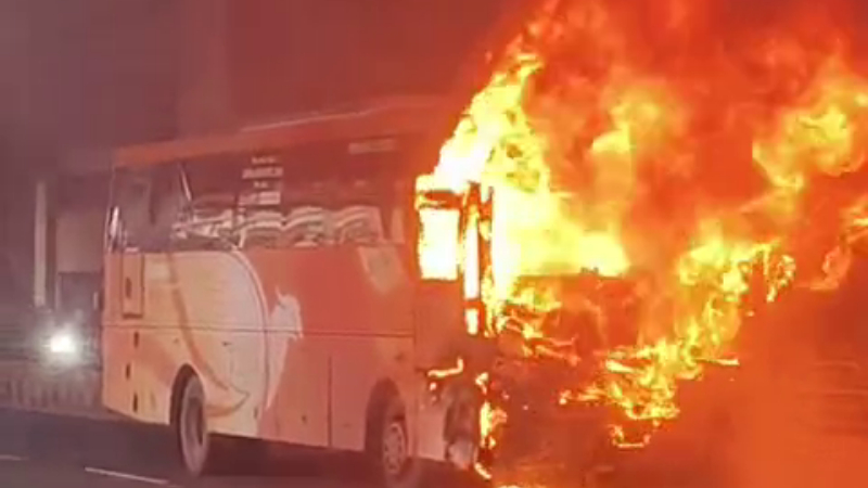Kerala transport bus catches fire in Bengaluru