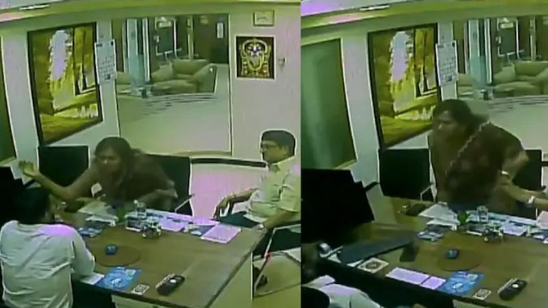 On Camera Ex Union Ministers Daughter Slaps SBI Branch Manager In Chennai