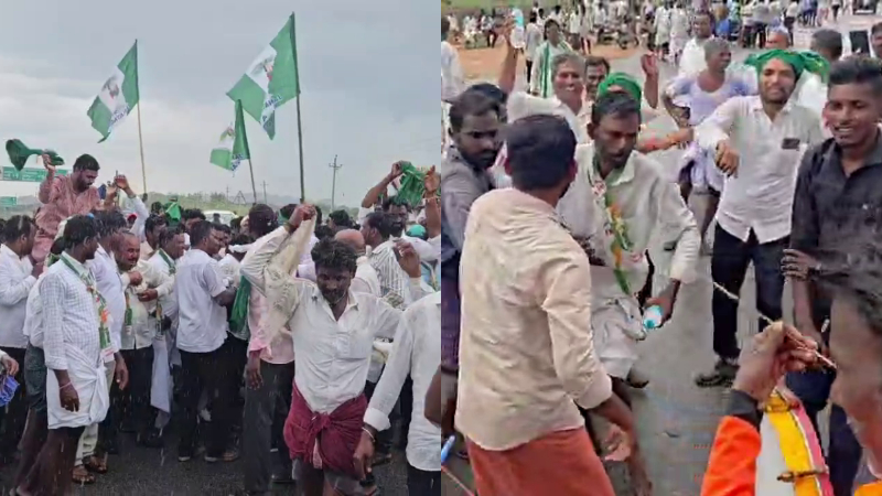 ಮಳೆಗಾಗಿ ಪಾದಯಾತ್ರೆ ಮಾಡ್ತಿದ್ದಾಗಲೇ ಸುರಿದ ವರುಣ – ಖುಷಿಯಲ್ಲಿ ಕುಣಿದು ಕುಪ್ಪಳಿಸಿದ ರೈತರು
